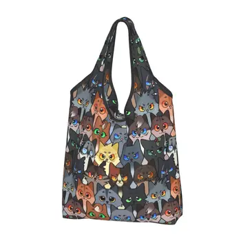 Большие многоразовые наборы Warrior кошачьи продуктовые сумки для вторичной переработки Складная симпатичная эко-сумка для покупок, которую можно стирать, легкая