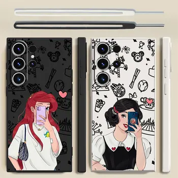 Чехол для Samsung Galaxy S20 FE S10 S9 Note 20 Ultra 10 Plus S8 S22 S23 Ultra Square Liquid Cover Модный Телефон Disney Princess