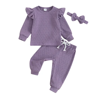 Осенне-зимняя одежда для маленьких Девочек, толстовки с длинными рукавами, Брюки, повязка на голову для новорожденных, комплект из 3 шт.