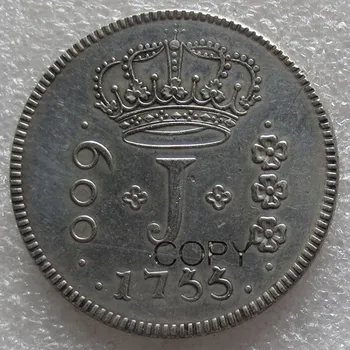 1755 Бразилия 600 Рейс-Хосе I, Посеребренная копия монеты, Размер 37 мм