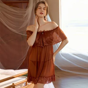Сексуальное платье Fdfklak на одно плечо, свободное нижнее белье, летняя ночная рубашка для женщин с ремешками, комплект из двух предметов, кружевные женские ночные рубашки