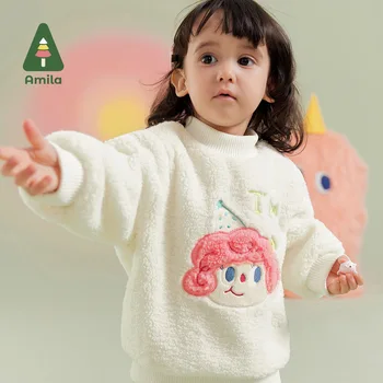 Толстовка Amila для маленьких девочек 2023, новинка зимы, многоцветная аппликация с вышивкой, милая теплая   Детская одежда