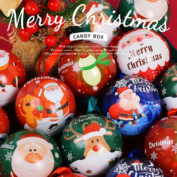 1 шт. Рождественский круглый шар для конфет, железная коробка, банка для конфет, Рождественский подарочный мяч, Рождественский подарок для детского сада