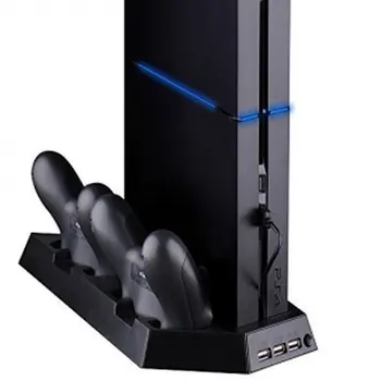 Вертикальная опора 4 в 1 для PS4, 3 дополнительных USB-порта, вентилятор охлаждения и зарядное устройство, 2 элемента управления
