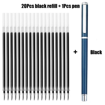 1 + 20шт Металлическая ручка для подписи гелевыми чернилами, вращающаяся 0,5 мм, черная шариковая ручка для бизнес-подписи Switzerland, школьная канцелярская ручка