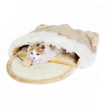 Милая теплая кошачья кровать Многофункционального двойного назначения, дышащая Мягкая плюшевая кошачья когтеточка, Кошачий спальный мешок, товары для домашних животных