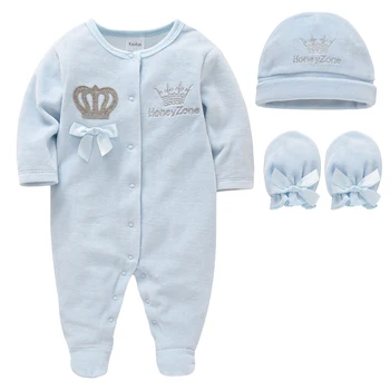 Комплект зимней детской одежды из 3 предметов, велюровый теплый комбинезон для мальчиков, бархатный комбинезон для новорожденных девочек, комбинезон со шляпой, перчатки, Пижамы