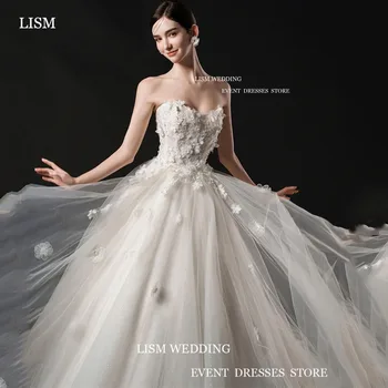 LISM Элегантные Свадебные платья в стиле милой девушки, 3D кружевные цветы, Свадебные платья трапециевидной формы без рукавов длиной до пола для корейских женщин на заказ