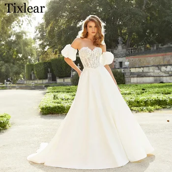 Элегантное Свадебное платье TIXLEAR в виде сердечка, Съемные рукава-фонарики, Кружевные аппликации, Свадебные платья на заказ, Vestidos De Novia
