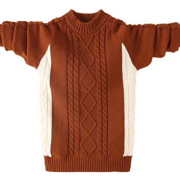 Детский вязаный пуловер, осенне-зимний детский теплый свитер в стиле пэчворк для больших мальчиков-подростков 6, 8, 10, 12, 14, 16 лет Dwq567