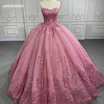 Jancember Ball Gown Strapless Court Train Sequined Pleat Superfine Quinceanera Dresses For Gril платье на выпускной DY6567