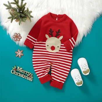 Рождественский наряд для новорожденных девочек и мальчиков, детский свитер, комбинезон, Вязаный комбинезон, Зимняя одежда