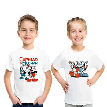 Летняя новая детская футболка Cuphead & Mugman с мультяшным принтом, забавная футболка для мальчиков, одежда для маленьких девочек, детские топы с короткими рукавами