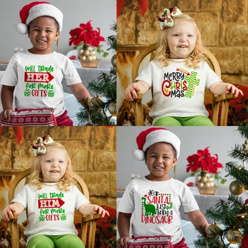 Модная рождественская футболка с милым принтом для маленьких мальчиков, детские футболки, детские праздники, повседневный топ для девочек, рождественские футболки, одежда