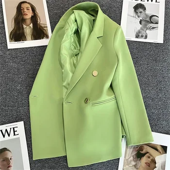 Зеленый женский костюм Блейзер из цельного предмета Женская весенняя Офисная Деловая рабочая одежда Элегантное Формальное Повседневное Элегантное пальто Платье для выпускного вечера