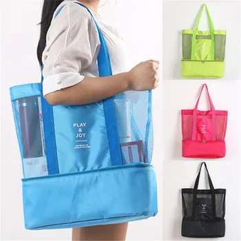 Новая термоизоляционная сумка, Ручная сумка для ланча, полезная сумка через плечо, сумка-холодильник для пикника, сетчатая пляжная сумка для хранения продуктов и напитков.