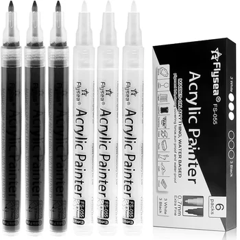 Черные Малярные Ручки, 6 Упаковок Акрилового Черного Перманентного Маркера 0,7 мм, Белые Малярные Ручки для Наскальной живописи, Extra Fine Point на водной основе