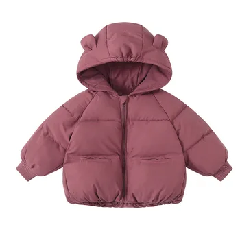 Зимние детские парки, толстовка с медведем, меховое пальто для мальчиков, теплая флисовая куртка для мальчиков, Новая Корейская детская одежда
