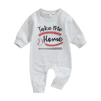 Осенние комбинезоны для маленьких мальчиков и девочек, милый бейсбольный комбинезон с буквенным принтом с длинным рукавом, одежда для новорожденных