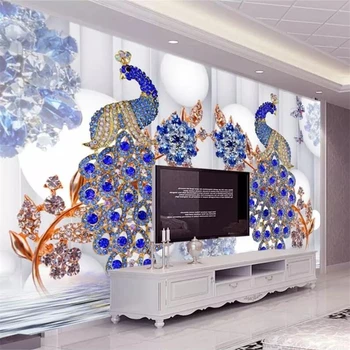 beibehang Пользовательские обои 3d фреска роскошный Европейский павлин ювелирные изделия цветок ТВ 5d фон обои домашний декор 8d обои