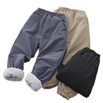 Детская утепленная верхняя одежда, диагональные лоскутные 3-слойные брюки с хлопковой подкладкой для подростков среднего возраста, повседневные теплые и удобные брюки