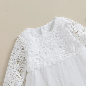 Кружевное тюлевое платье для маленьких девочек, однотонное сетчатое платье-пачка с длинным рукавом, открытая одежда для вечеринки в честь Дня рождения принцессы