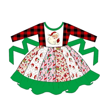 Рождественское платье для девочек с длинным рукавом длиной до колен, модное праздничное платье для девочек с принтом головы Санта-Клауса из мультфильма