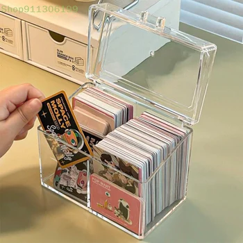 Прозрачный Акриловый Ящик Для Хранения Карточек вмещает 400 Открыток, Футляр для Карточек с 2 Отделениями Для Открыток / Фотографий 12x10,5 см