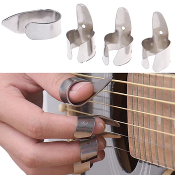 4шт Медиаторы для гитары из нержавеющей стали с 1 большим пальцем и 3 ногтями для ногтей, Набор металлических аксессуаров для акустической и электрической бас-гитары