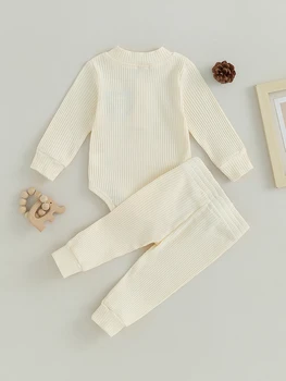 Комплект одежды из 2 предметов для маленькой девочки, комбинезон с цветочной вышивкой, рукавами-рюшами и брюки с эластичной резинкой на талии, весенне-летняя одежда