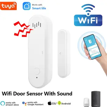 Tuya WiFi Дверной оконный датчик Smart Life Control WiFi Дверной датчик Контактный датчик Магнитный датчик Работает Alexa Google Home Voice