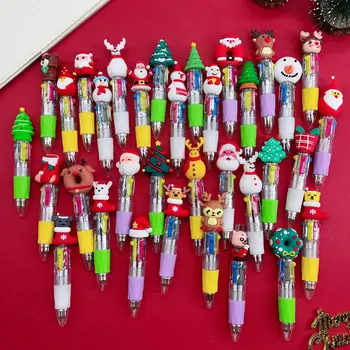 30шт Рождественская Мини-4-цветная шариковая ручка Kawaii Мультфильм Лось Санта Клаус многоцветная Масляная ручка Пресс-ручки для письма