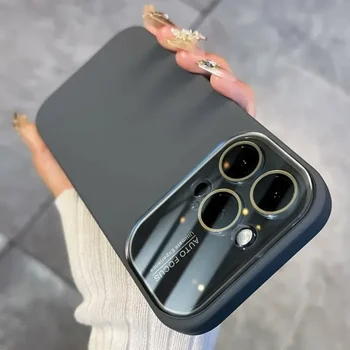 Оригинальный жидкий силиконовый мягкий чехол для телефона iPhone 15 Plus 14 13 12 Pro Max 11, матовое противоударное стекло, защитная крышка камеры