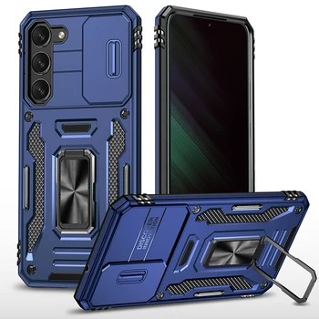 Темно-синий Противоударный Чехол для Samsung A02 M02 A03 CORE A025F A11 A12 M12 F12 A21 A22 A23 С Металлическим Кольцом Для телефона
