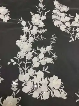 Красивая французская сетчатая ткань с белыми цветами ручной работы/ африканское кружево с 3D вышивкой для женских свадеб/ вечерних платьев