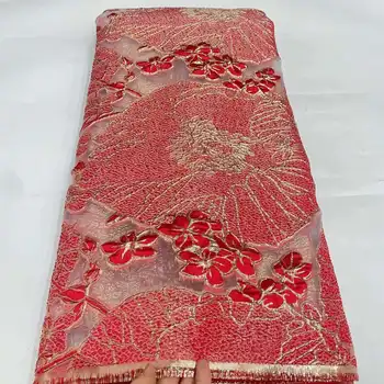 Кружевная ткань из высококачественной парчи красного цвета с жаккардовыми цветами 20H-82409, вышитая африканской сеткой с блестками для вечернего платья для леди