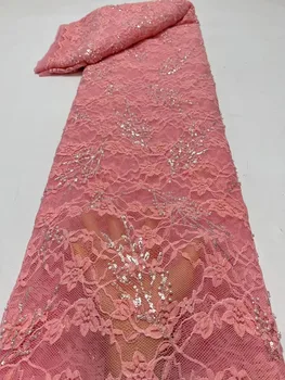 2024 Новейшая Французская кружевная ткань из тюля с 3D бисером, высококачественная Африканская сетчатая кружевная ткань с блестками для вечернего платья
