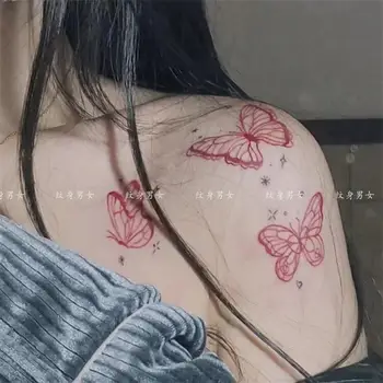 Сексуальные татуировки на ключицах, поддельные татуировки с бабочками для женщин, мужчин, девочек, Розовая Временная татуировка Y2K, Водонепроницаемые наклейки с татуировками, Татуировка на руке