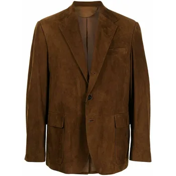 Мужской коричневый замшевый блейзер пальто из натуральной мягкой кожи Классическая куртка на двух пуговицах Кожаная куртка