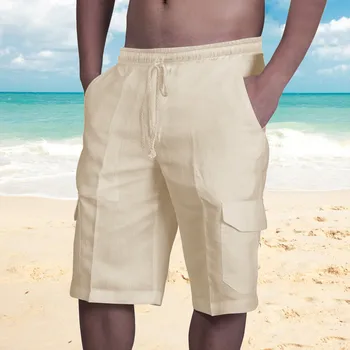 Повседневные Прямые шорты с Эластичным поясом для мужчин-s-bottoms цвета Хаки