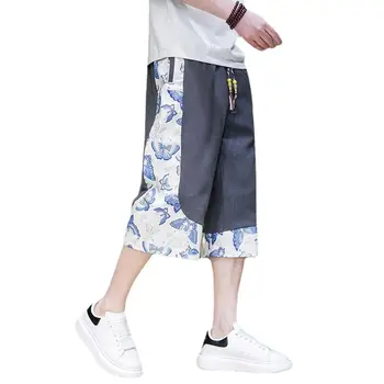 Летние Новые Мужские Повседневные брюки длиной до икр в Китайском стиле Большого Размера, Шаровары из Ледяного Шелка С принтом