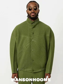 Дизайнерская куртка Miyake в складку со стоячим вырезом, мужская свободная рубашка с длинным рукавом, пальто