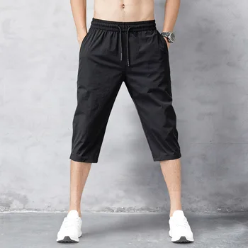 Мужские бермуды, быстросохнущие пляжные черные мужские длинные шорты, мужские шорты, Летние бриджи 2022, Тонкие нейлоновые брюки длиной 3/4.