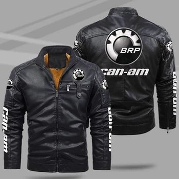 2023 Новая зимняя мужская куртка с логотипом CAN-AM, модная мотоциклетная куртка на молнии, теплая кожаная мужская куртка