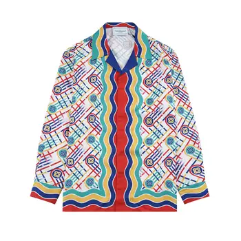 Рубашка Casablanca 2023, Весенне-осенняя повседневная мода, деловой тренд, рубашка с длинными рукавами с золотым принтом, подарок для парня и подруги