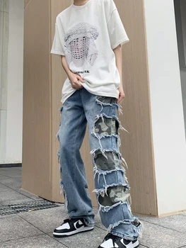 Мужские модные камуфляжные джинсы Hi Street Destroyed, уличная одежда, рваные джинсовые брюки в стиле хип-хоп, брюки свободного кроя
