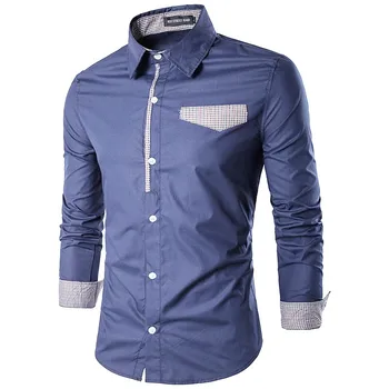Мужские рубашки Модные контрастные мужские повседневные тонкие рубашки с длинными рукавами, верхняя блузка, Черный, синий, Стиль мужской рубашки, Мужская одежда, Рубашки, топы