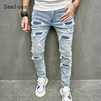 Мужские винтажные джинсы с дырками, джинсовые брюки, мужские повседневные брюки-карандаш 2024, европейская и американская мода, хип-хоп Деминовые брюки