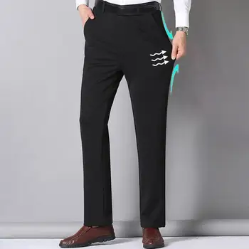 Зимние мужские брюки, мужские флисовые брюки, теплые плюшевые мужские костюмные брюки, стильные деловые брюки с высокой талией, с глубокими карманами в промежности.
