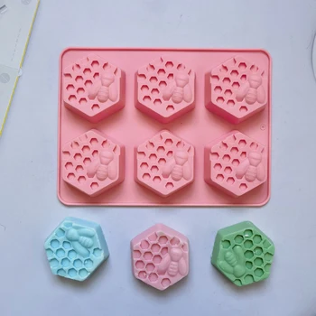Силиконовая форма из 6 частей в форме пчелы Силиконовая форма для мыла ручной работы, форма для мыла в виде сот, форма для торта 